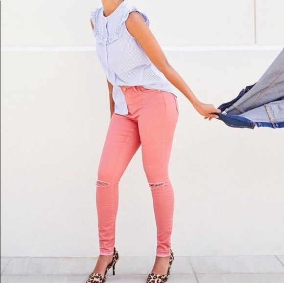 Old Navy Denim - Old Navy Sz 16 Distressed Rockstar Jeans Pinkish Coral Fall Winter Cute Bx-3166